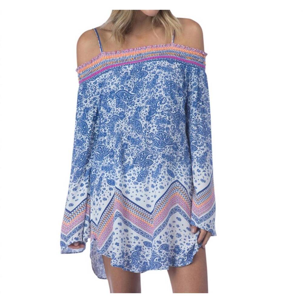 NEW GREEN DRAGON scarf off the shoulder tunic in paisley